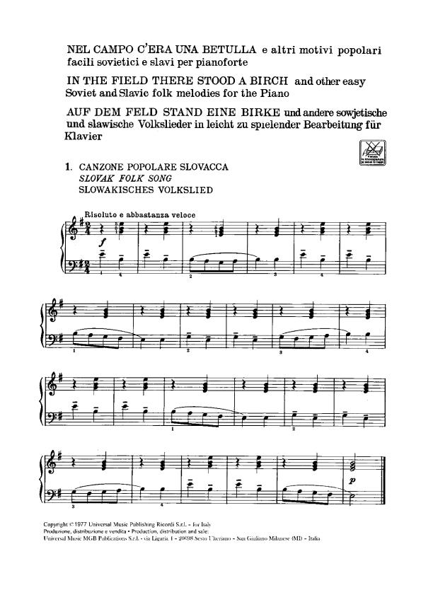 Nel Campo C'Era Una Betulla E Altri Motivi - Per Pianoforte - pro klavír